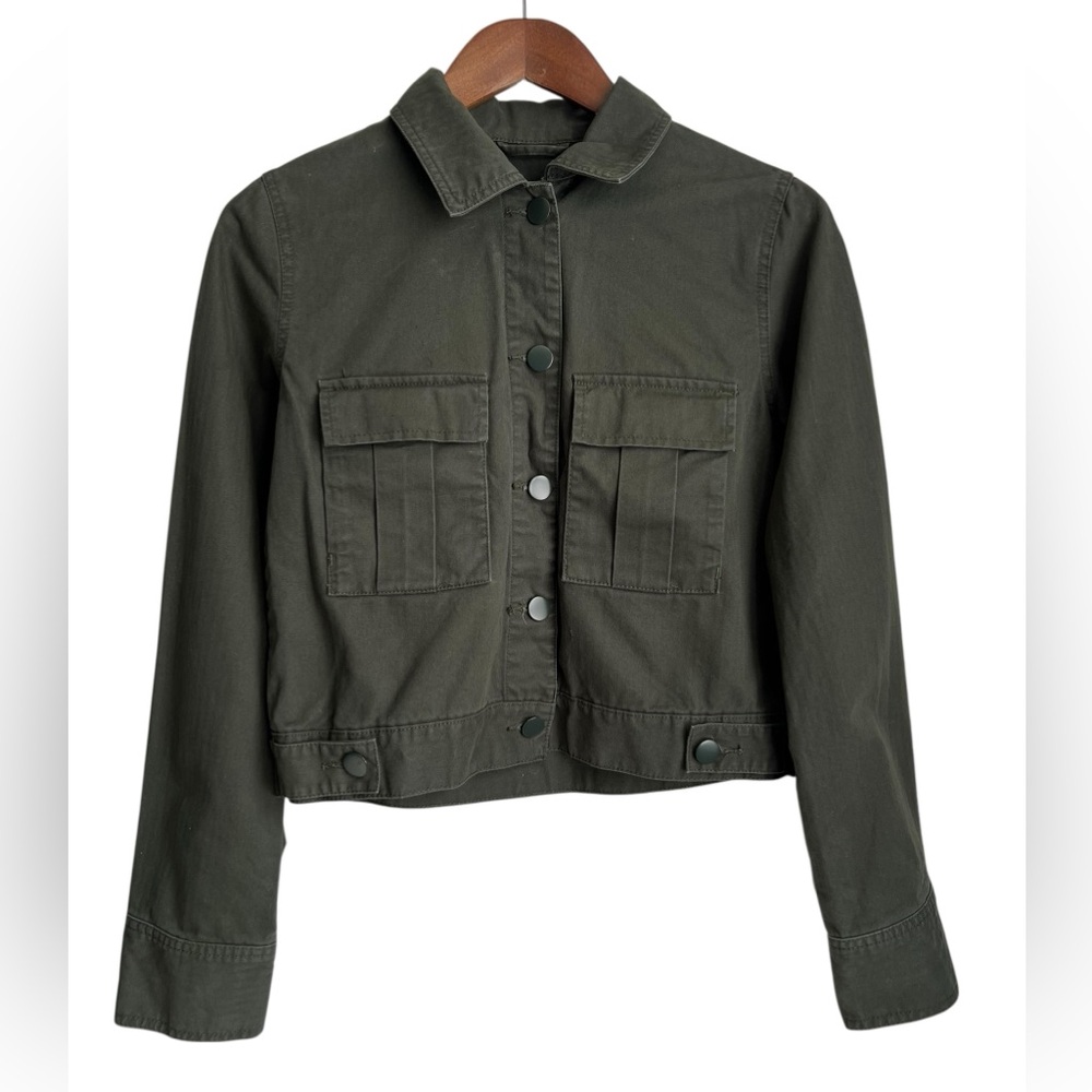 A New Day Green Cropped Button Down Cotton Jacket - SZ: Small - Picture 1 of 6